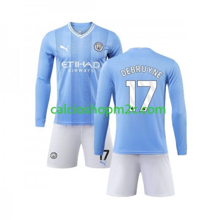 Manchester City Kevin De Bruyne 17 Bambino Maglia Prima 2023/2024 Manica Lunga (+ Pantaloncini)